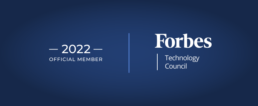 A deep blue Forbes Technology Counsel banner dated with 2022